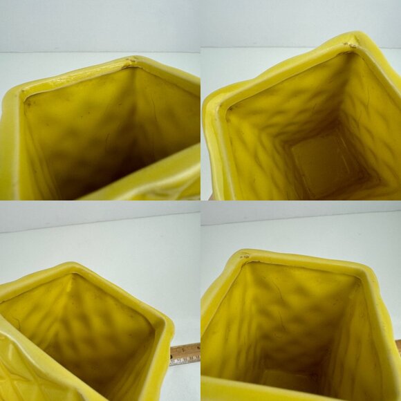 Small Vtg Yellow Rectangle Square Ceramic Planter Pot Diamond Shape Textured‎ - Picture 4 of 10